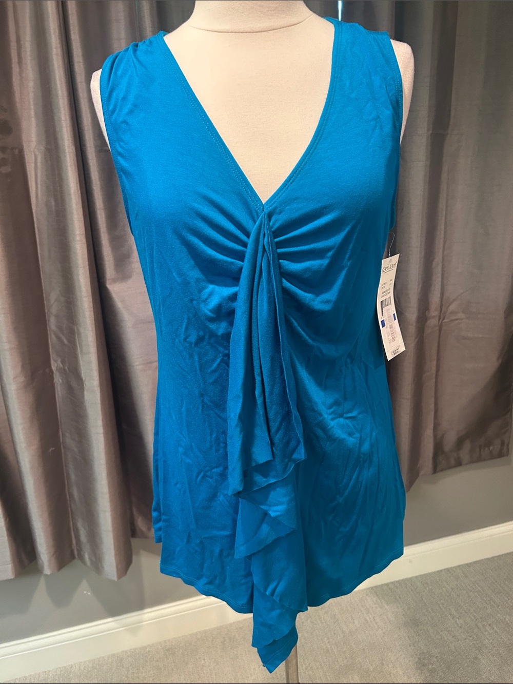 Karen Kane Summer Seas Cascade Tank in peacock blue
